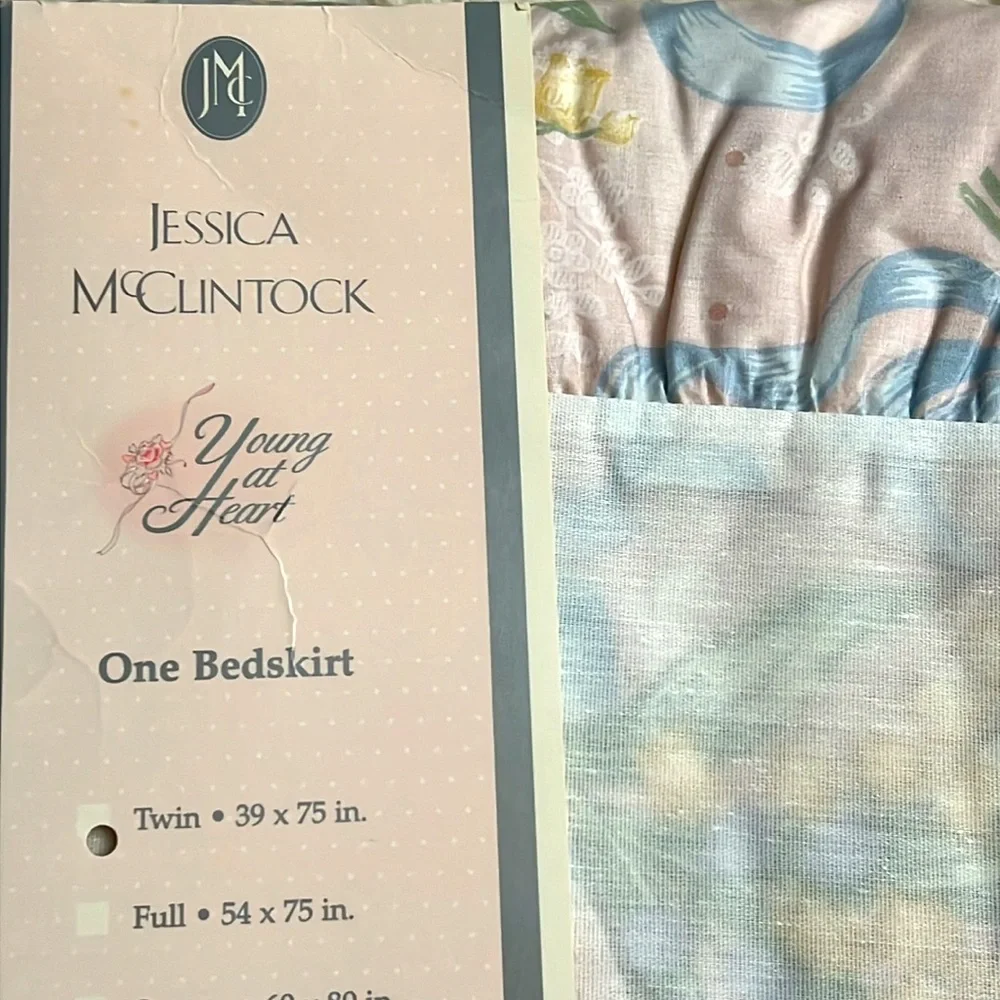 Vtg Jessica McClintock Twin Bedskirt Bell Floral Print Bows Pastel Cottagecore